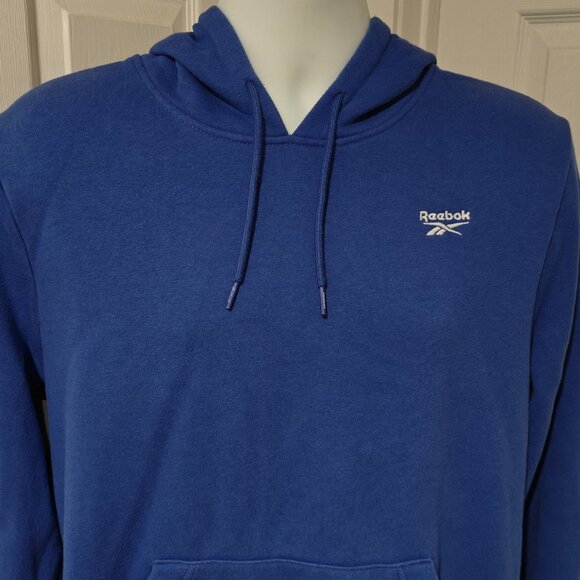 Reebok Men's Size L Hoodie Pullover Blue/White Identity Fleece Cotton Sweatshirt - Picture 4 of 14